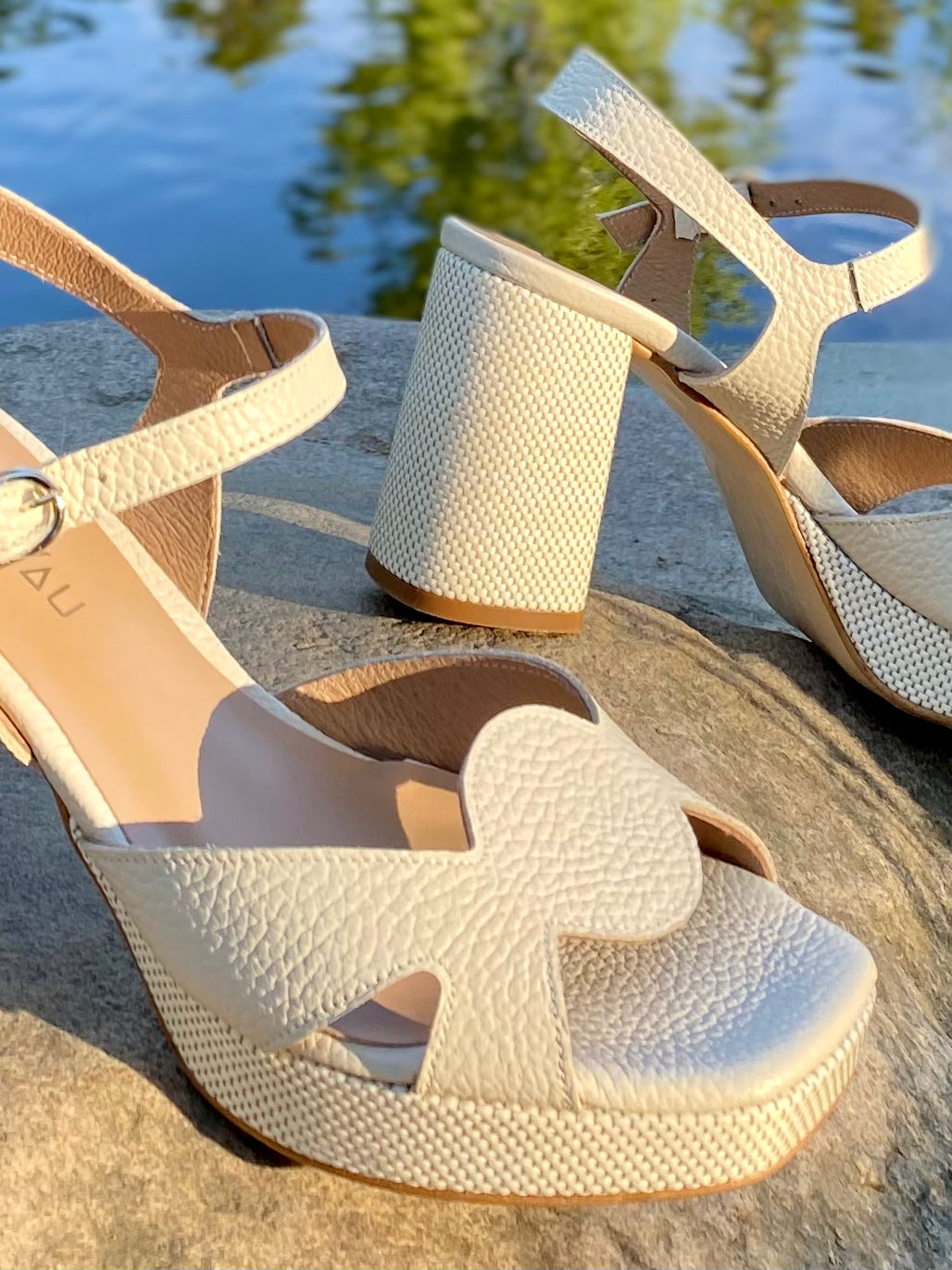 Cream Platform Sandals with Anklestrap