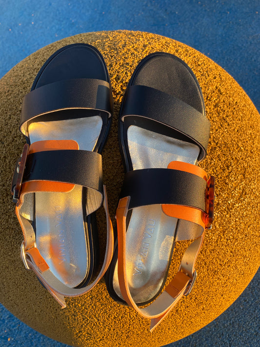 Apricot & Black Slingback Sandals