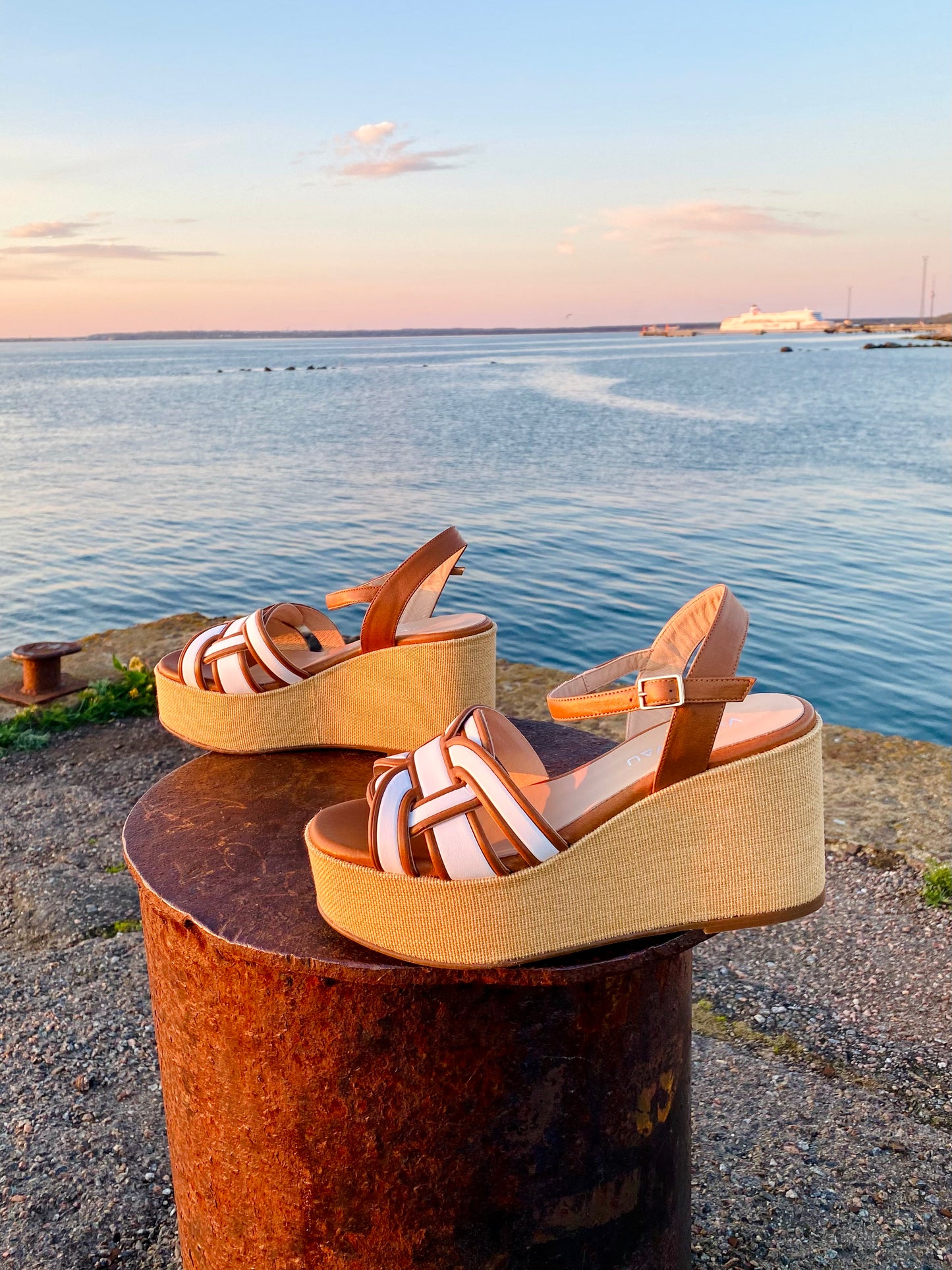 Cream and Caramel Platform Sandals with Anklestrap