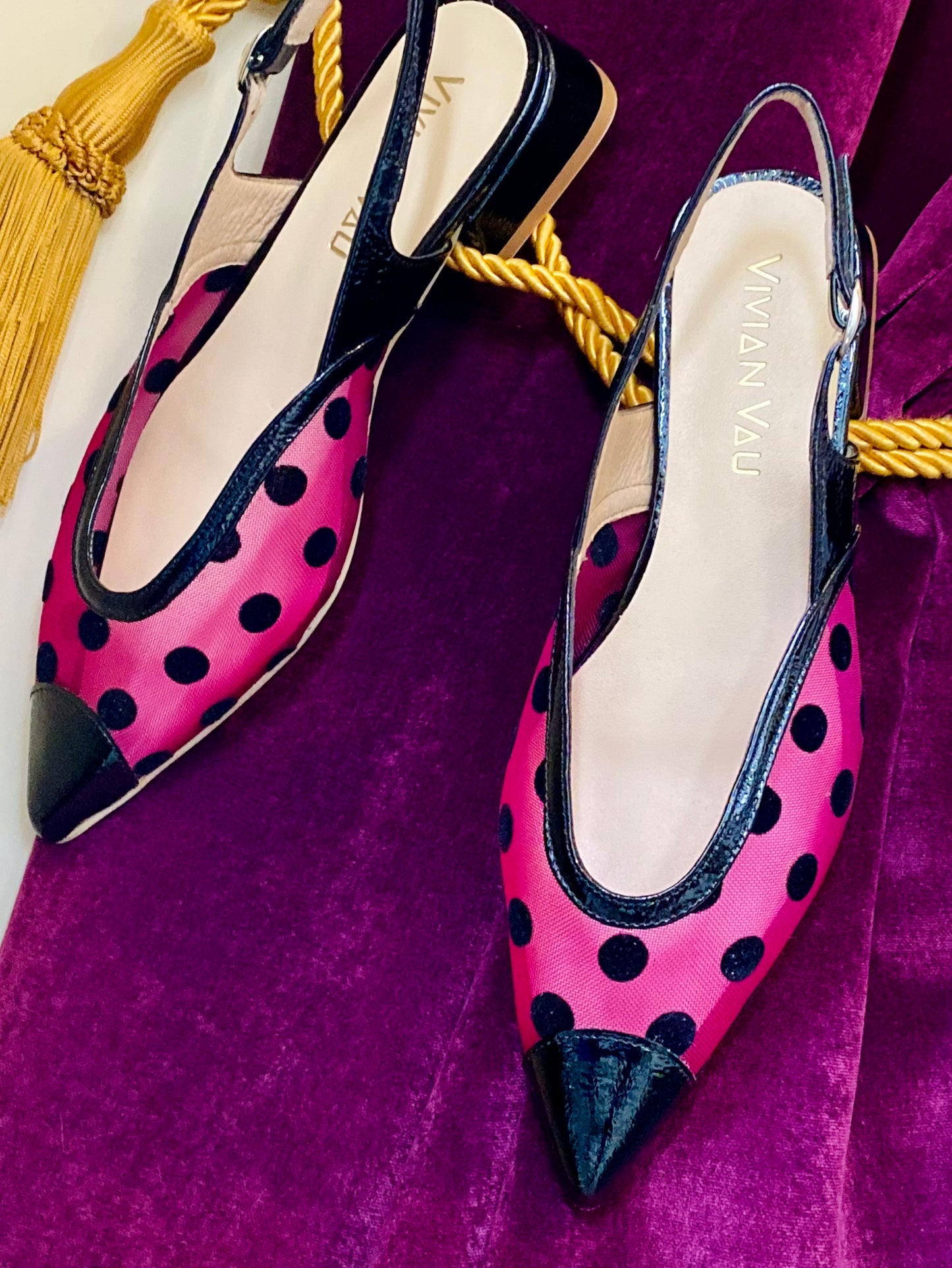 Dotted Fuchsia Slingbacks