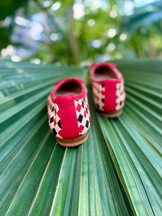Red and Black Woven Leather Shoes
