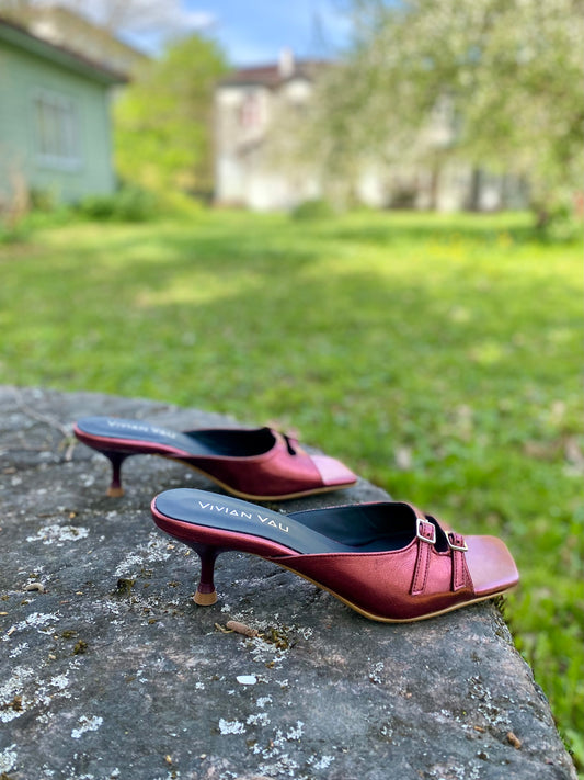 Burgundy Kitten Heel Mules