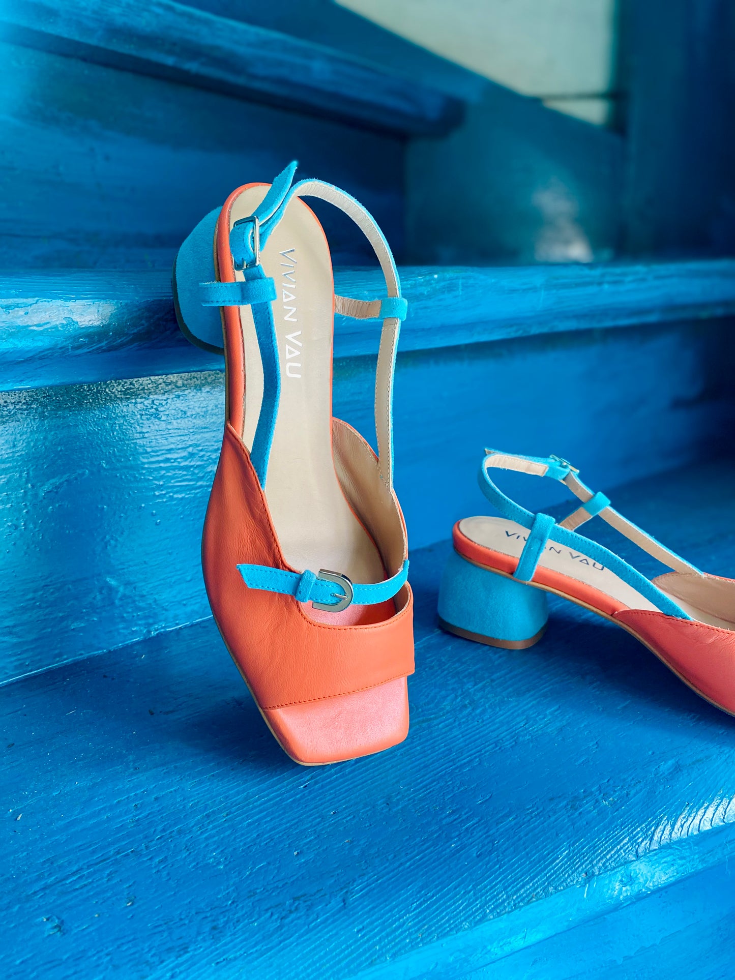 Orange and Turquoise Slingback Heels