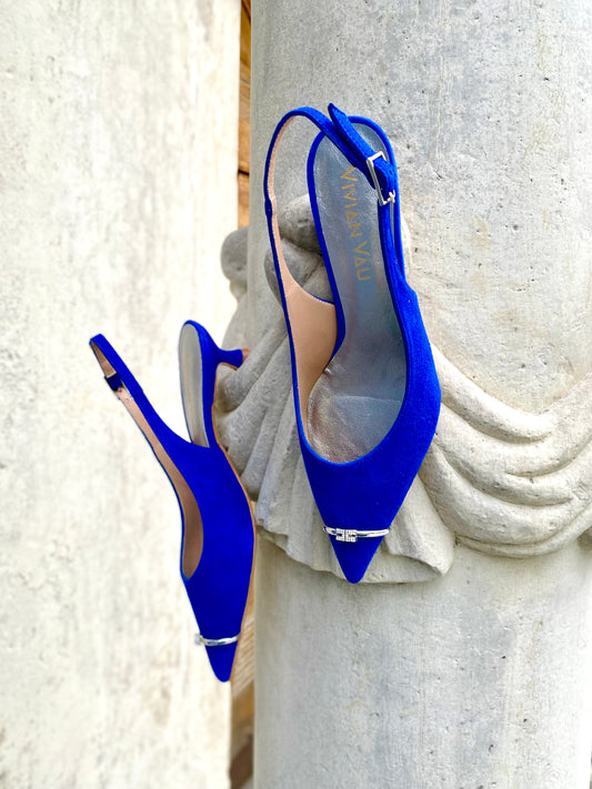 Sapphire Blue Kitten Heel Slingbacks
