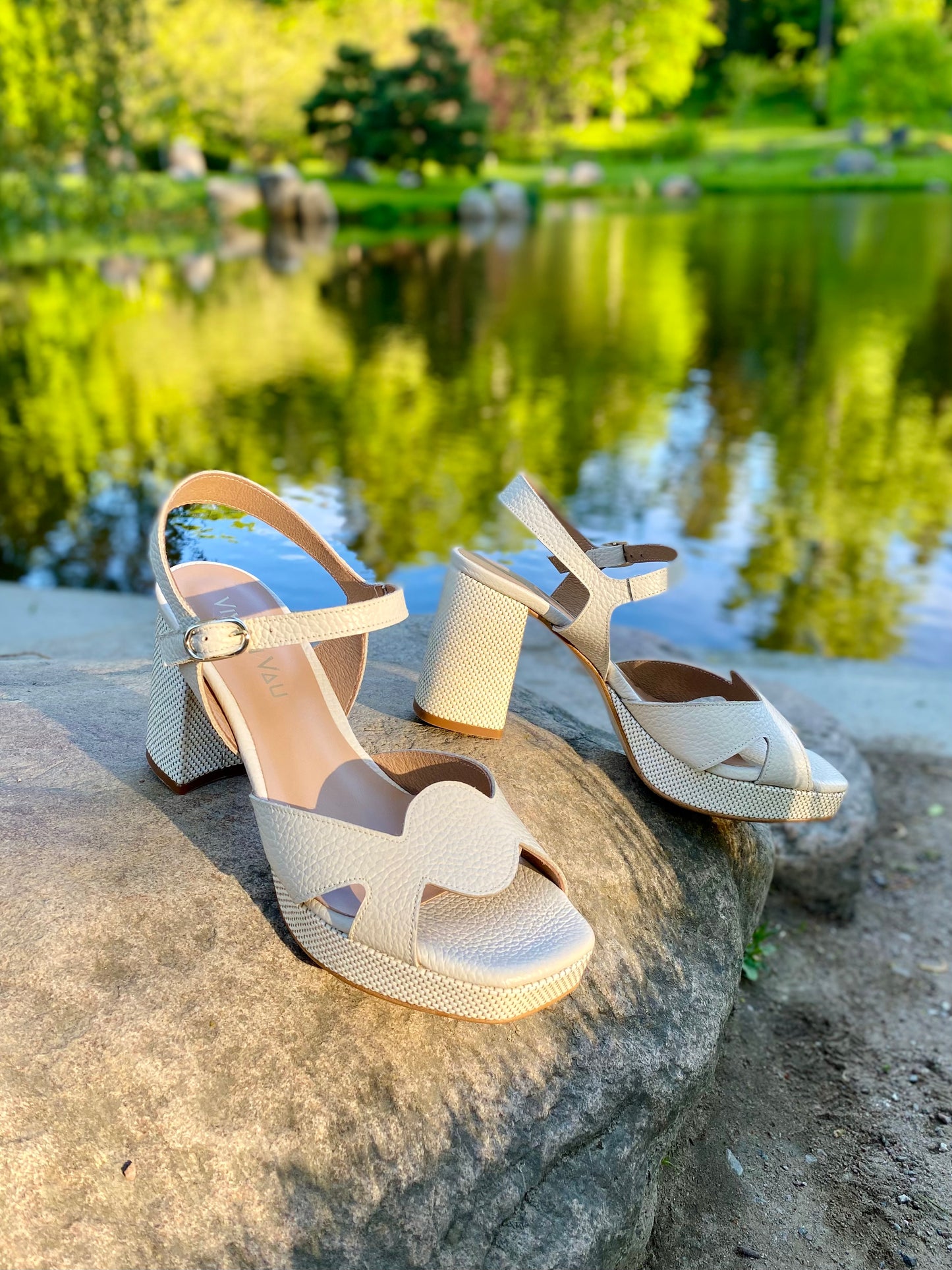 Cream Platform Sandals with Anklestrap