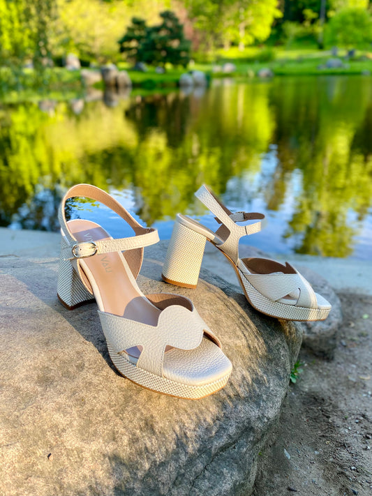 Cream Platform Sandals with Anklestrap