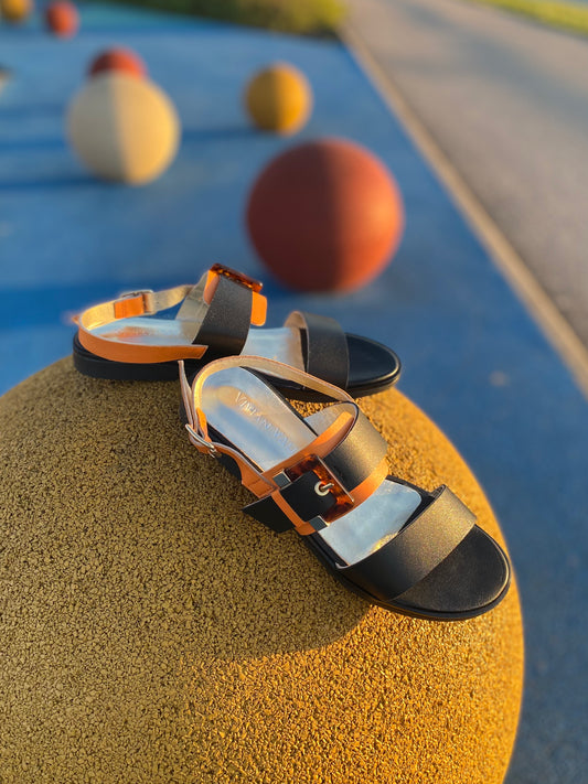 Apricot & Black Slingback Sandals