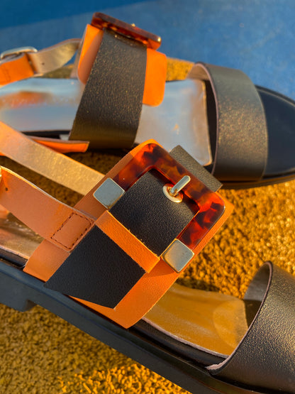 Apricot & Black Slingback Sandals
