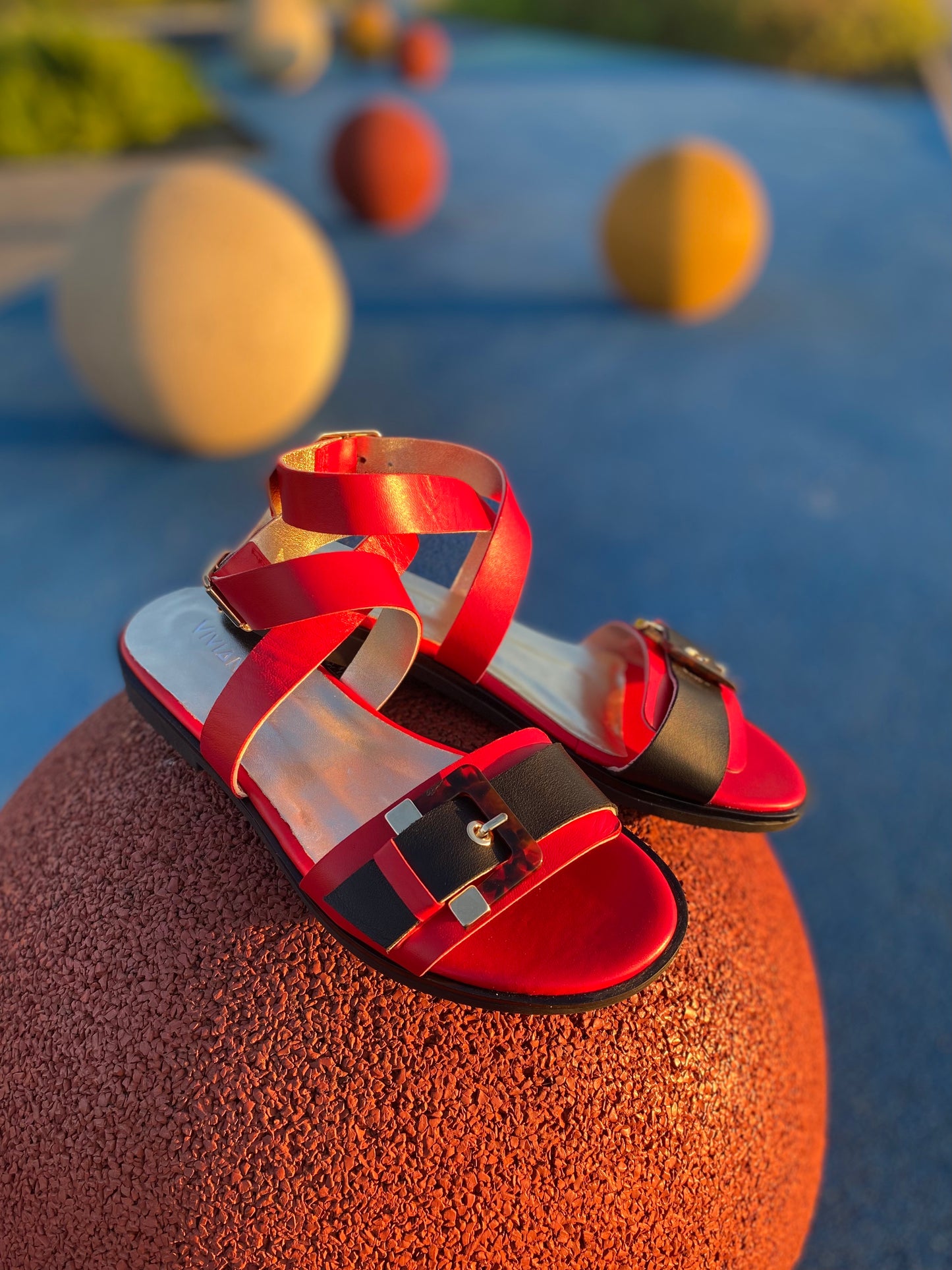 Red & Black Anklestrap Sandals