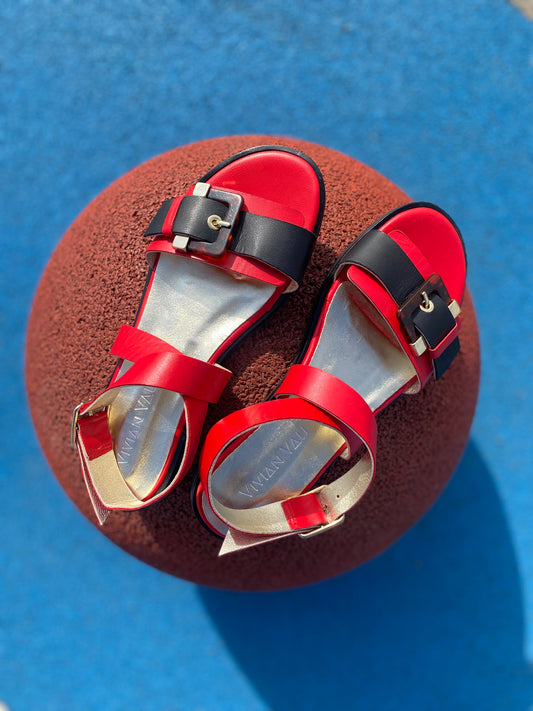 Red & Black Anklestrap Sandals
