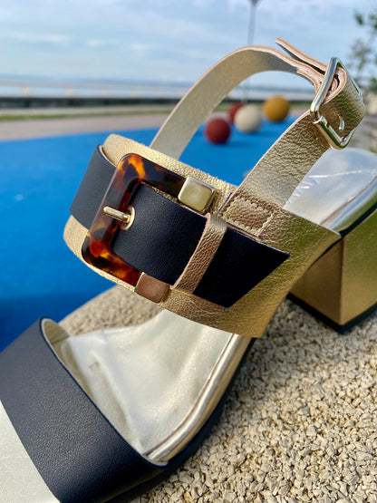 Gold and Black Slingback Heels