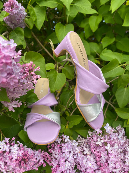 Lilac and Silver Heeled Sandals