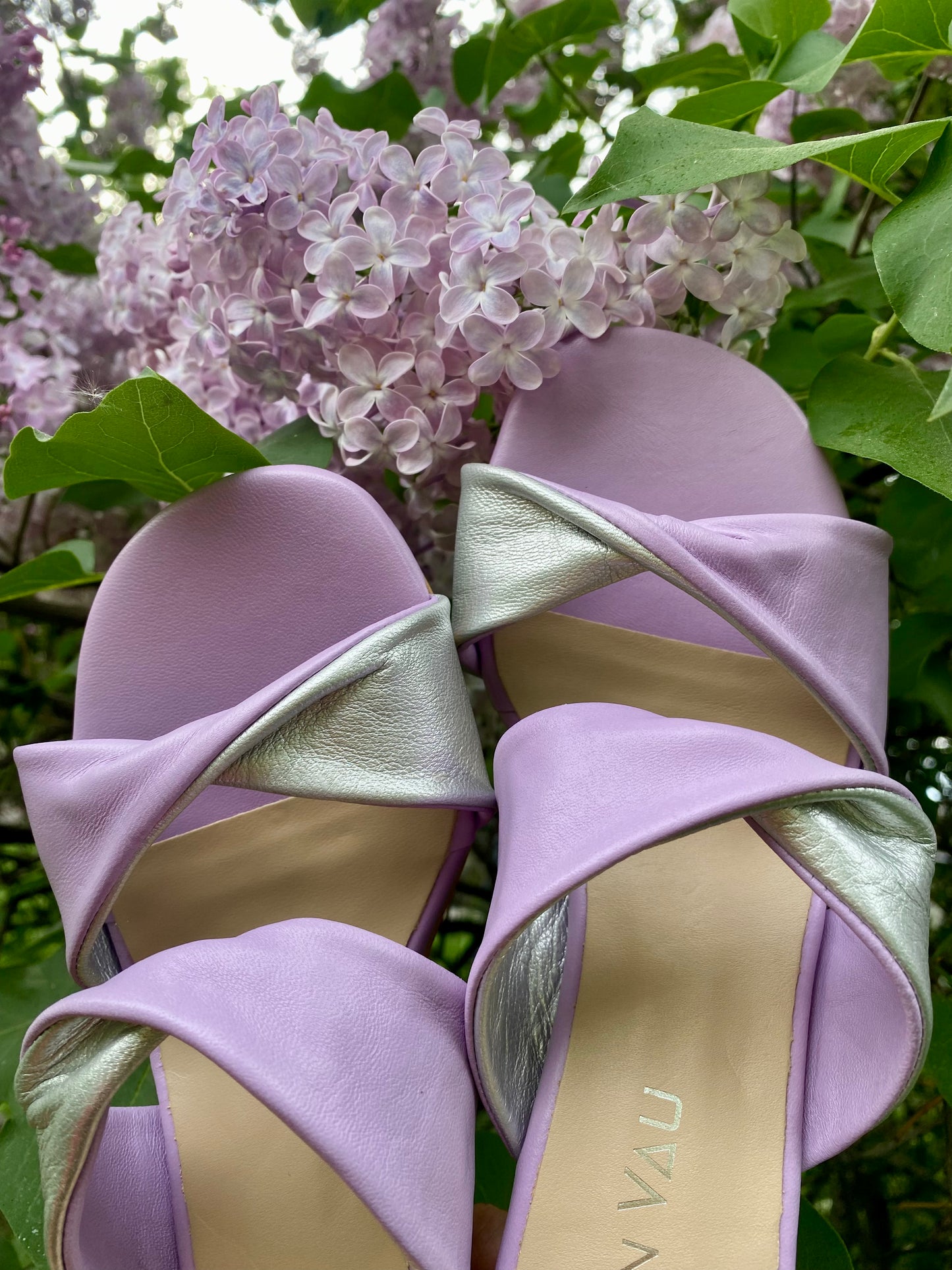 Lilac and Silver Heeled Sandals
