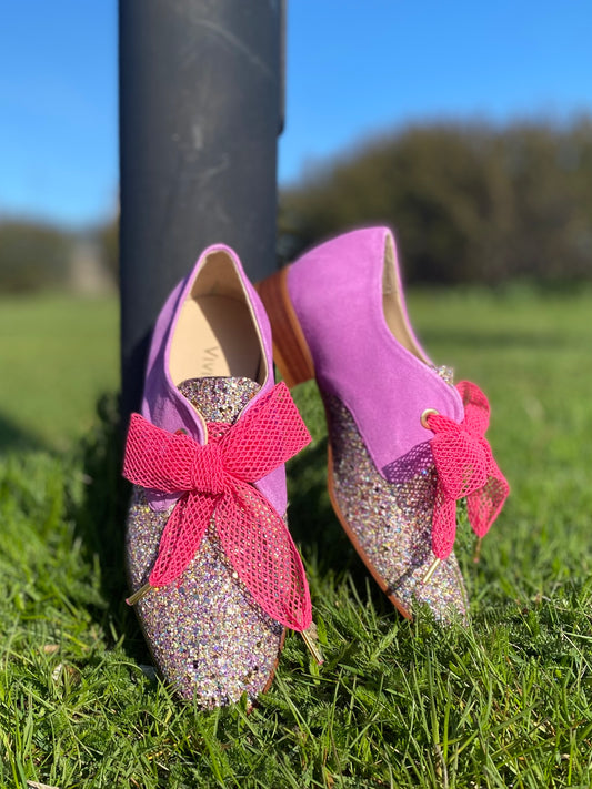 Pink Glittering Derby Shoes