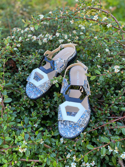 Blue-Black-White Sandals