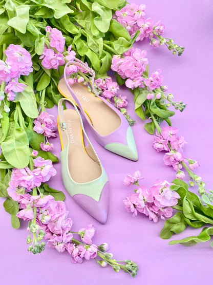 Lilac and Mint Heart Mismatched Slingbacks
