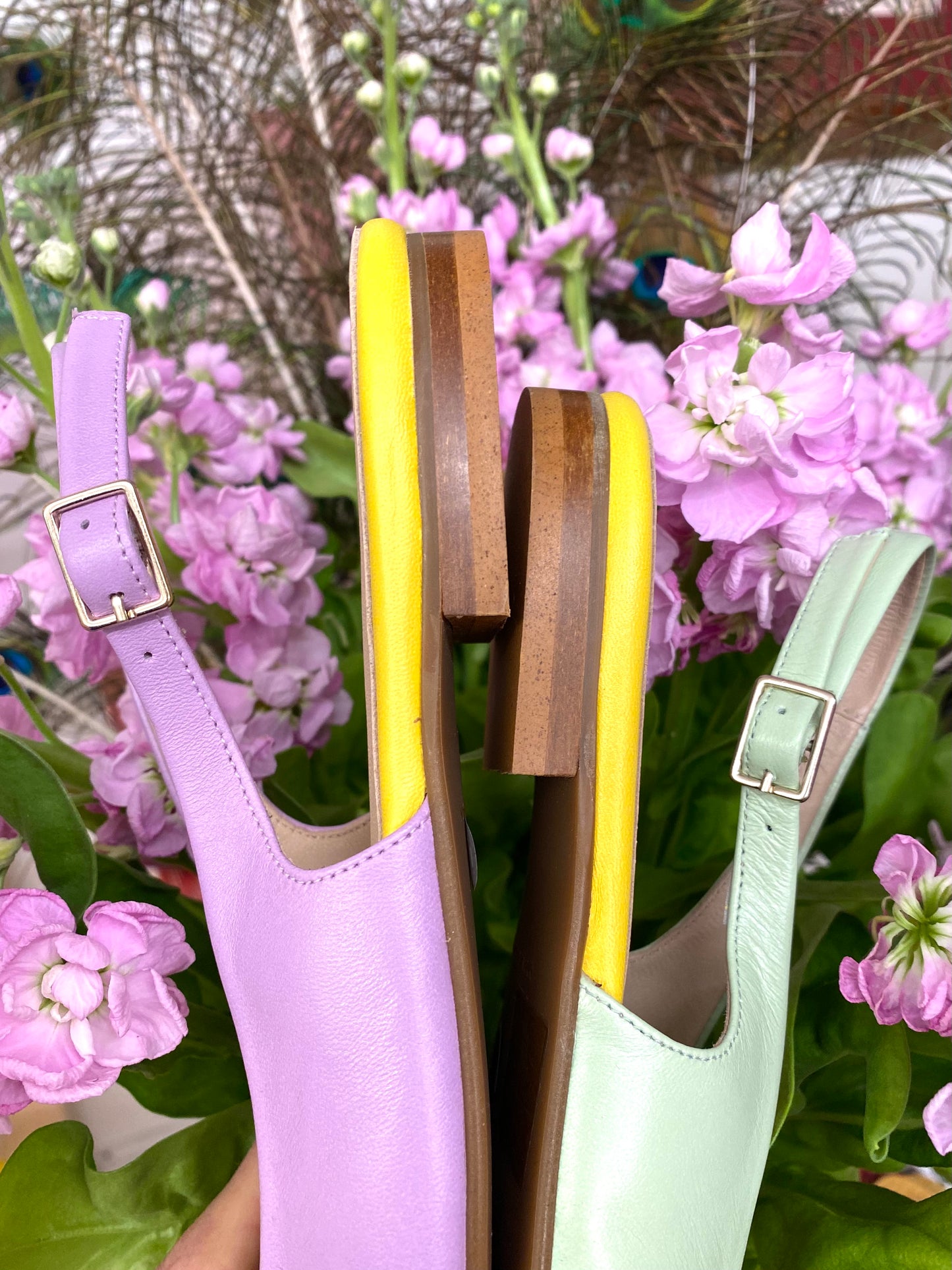 Lilac and Mint Heart Mismatched Slingbacks