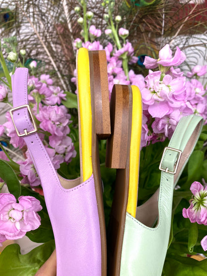 Lilac and Mint Heart Mismatched Slingbacks