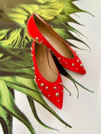 Silver Studded Red Shoes