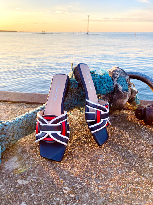 Navy, White and Red Sandals