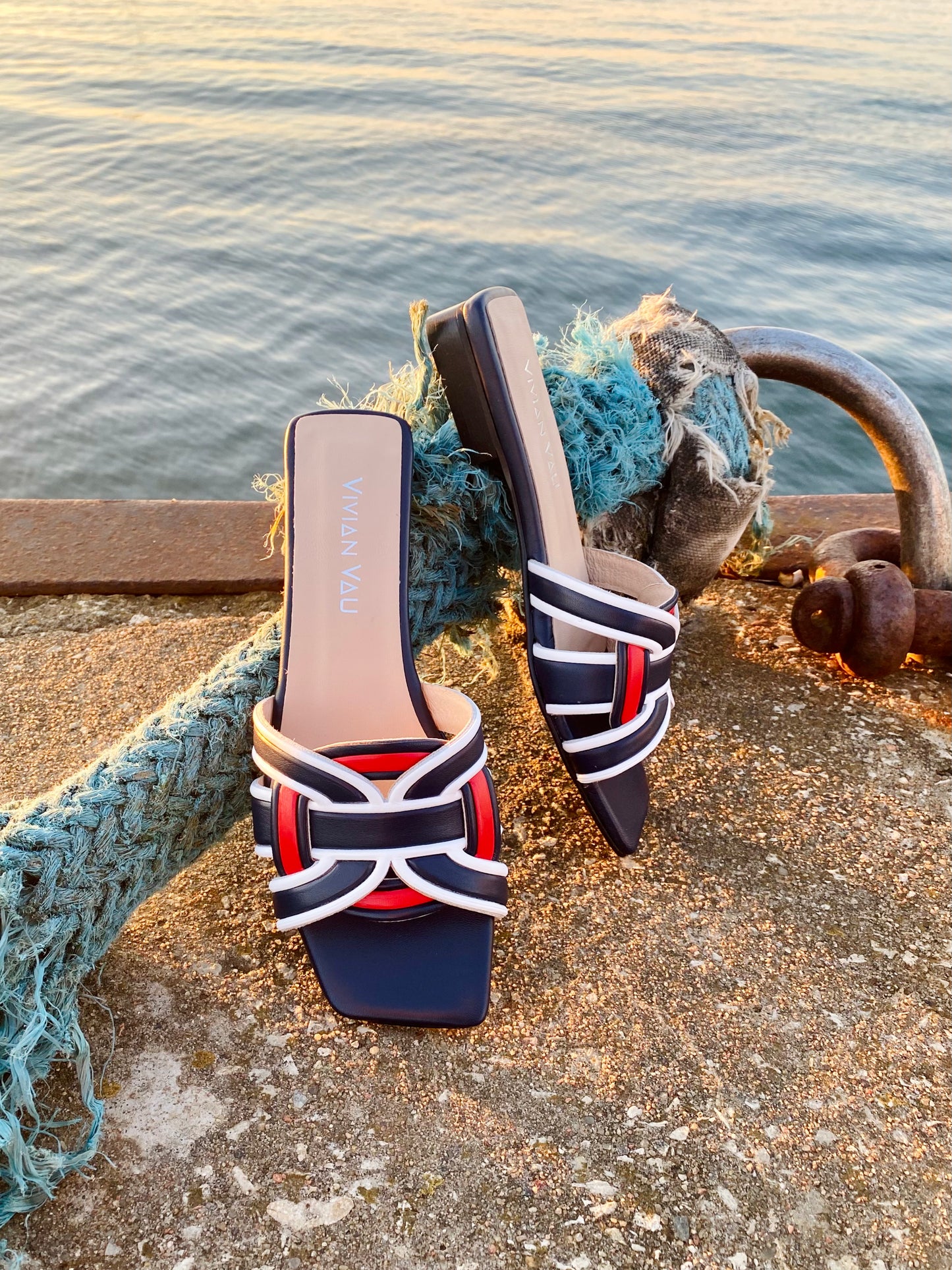 Navy, White and Red Sandals