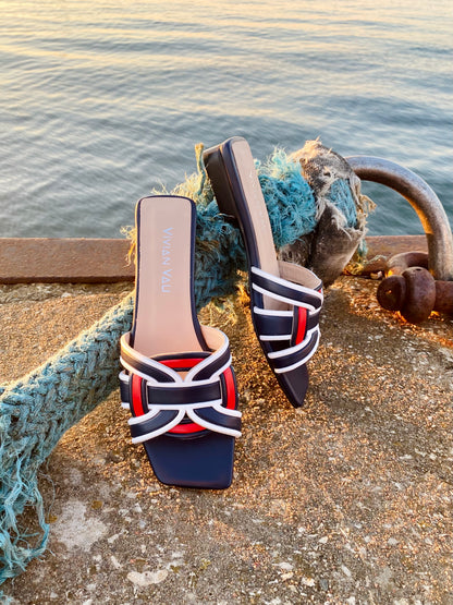 Navy, White and Red Sandals