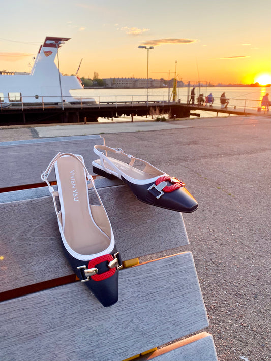 Navy, White and Red Slingbacks