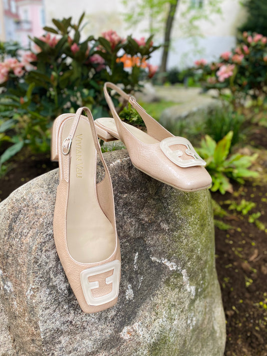 Nude Patent Leather Slingbacks