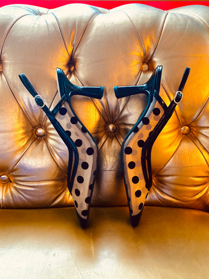 Dotted Black Slingback Heels