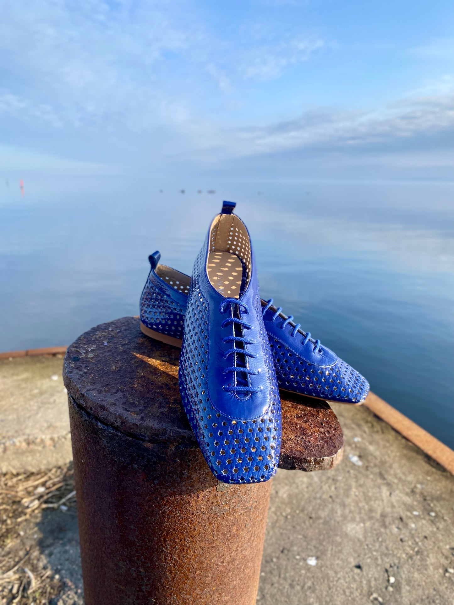 Navy Perforated Patent Leather Lace-ups