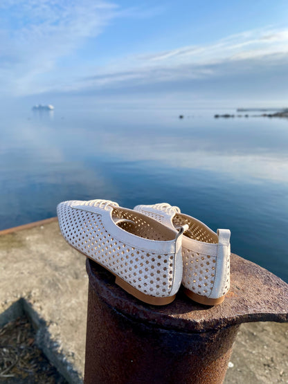 Cream Perforated Patent Leather Lace-ups