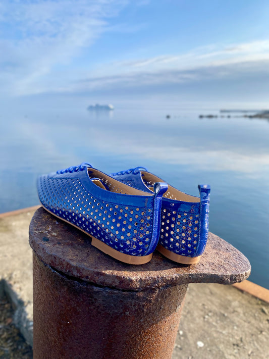 Navy Perforated Patent Leather Lace-ups