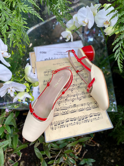 Cream Slingback Heels with Red Accents