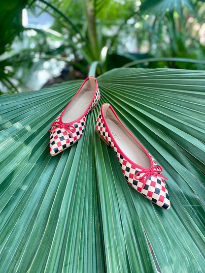Red and Black Woven Leather Shoes