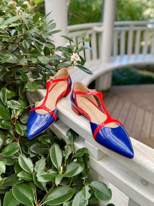 Cobalt Blue D'Orsay Shoes with Red Accents