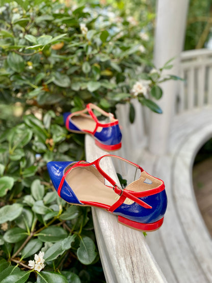 Cobalt Blue D'Orsay Shoes with Red Accents