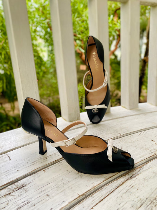 Black and White Peep-toe D'Orsay Heels