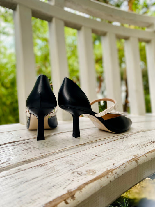 Black and White Peep-toe D'Orsay Heels