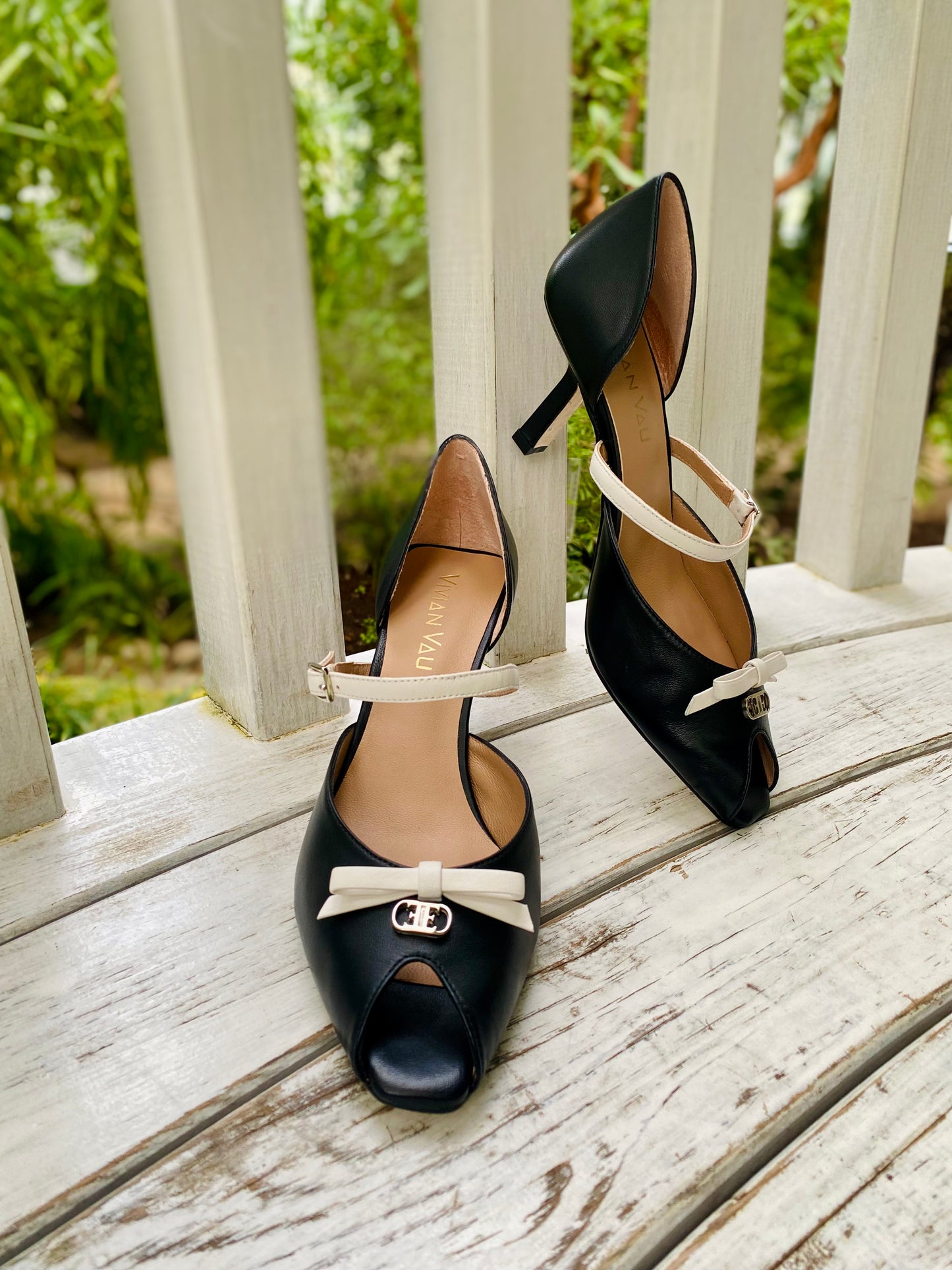 Black and White Peep-toe D'Orsay Heels