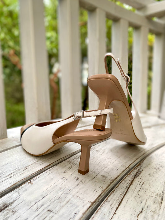 Caffe Latte Peep-toe Slingback Heels