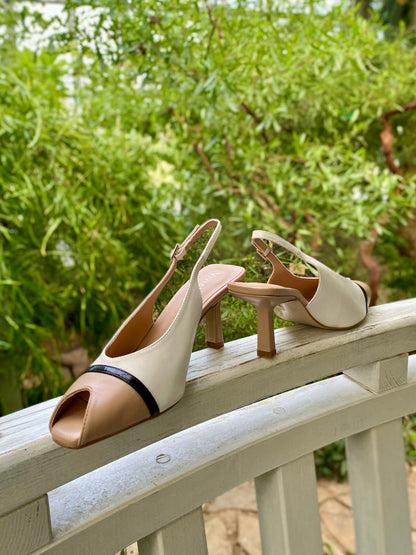 Caffe Latte Peep-toe Slingback Heels