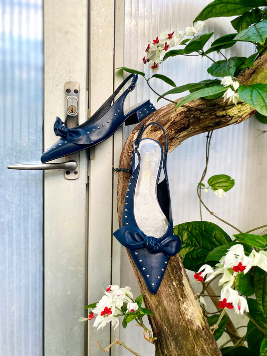 Studded Midnight Blue Slingbacks
