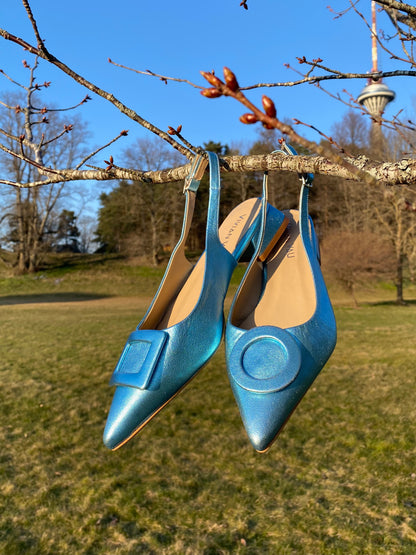 Sky Blue Circle and Square Slingbacks