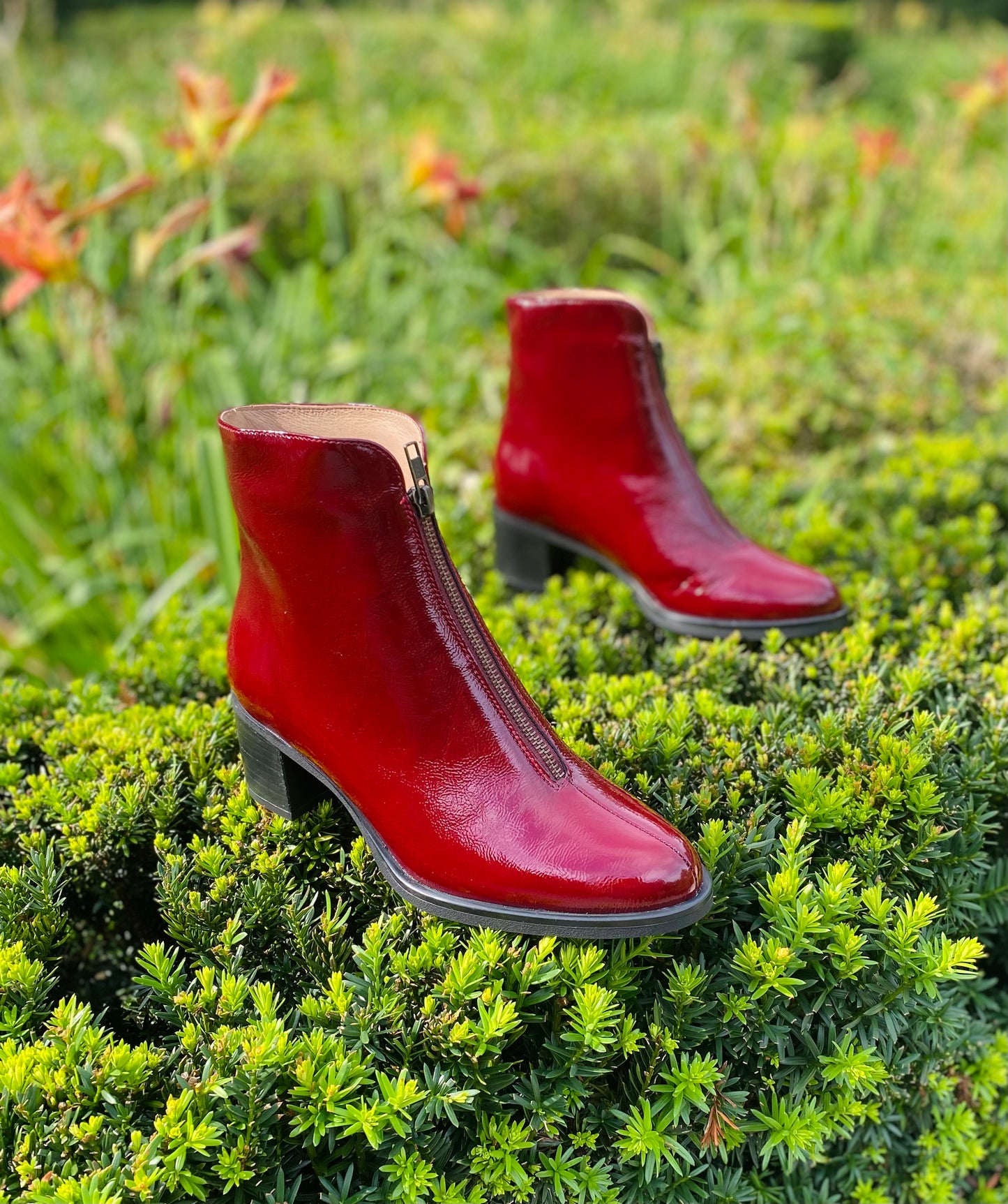 Cherry Top-Zip Ankle Boots