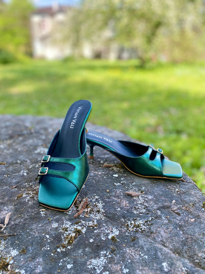 Emerald Kitten Heel Mules