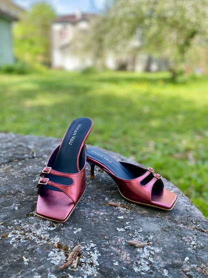 Burgundy Kitten Heel Mules
