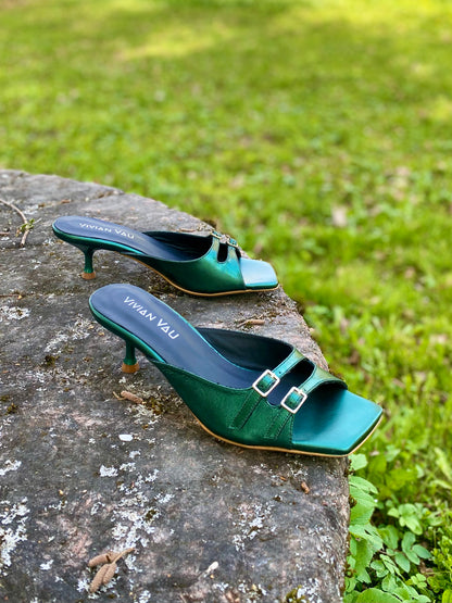 Emerald Kitten Heel Mules