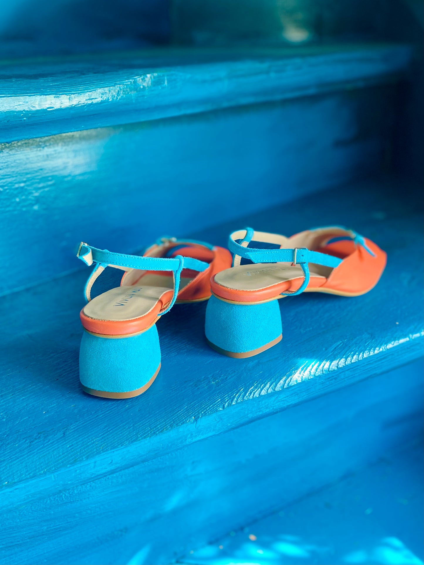 Orange and Turquoise Slingback Heels
